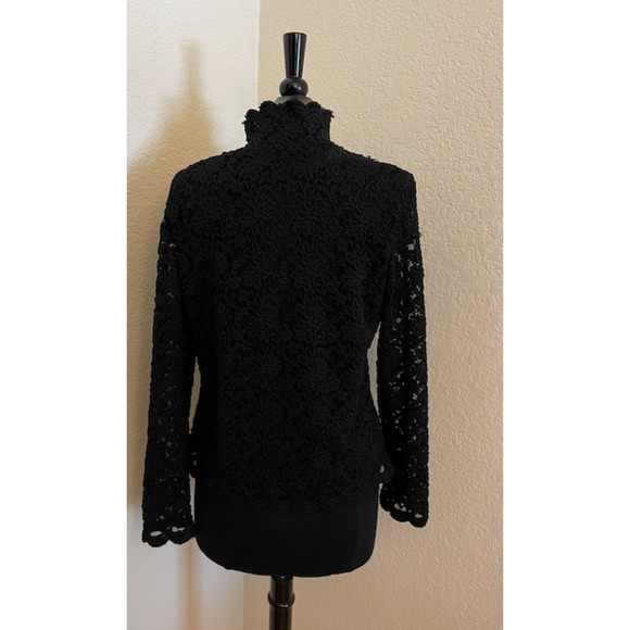Coldwater Creek High Neck Lace Long Sleeve Scalloped Top - Sz M - Picture 4 of 14